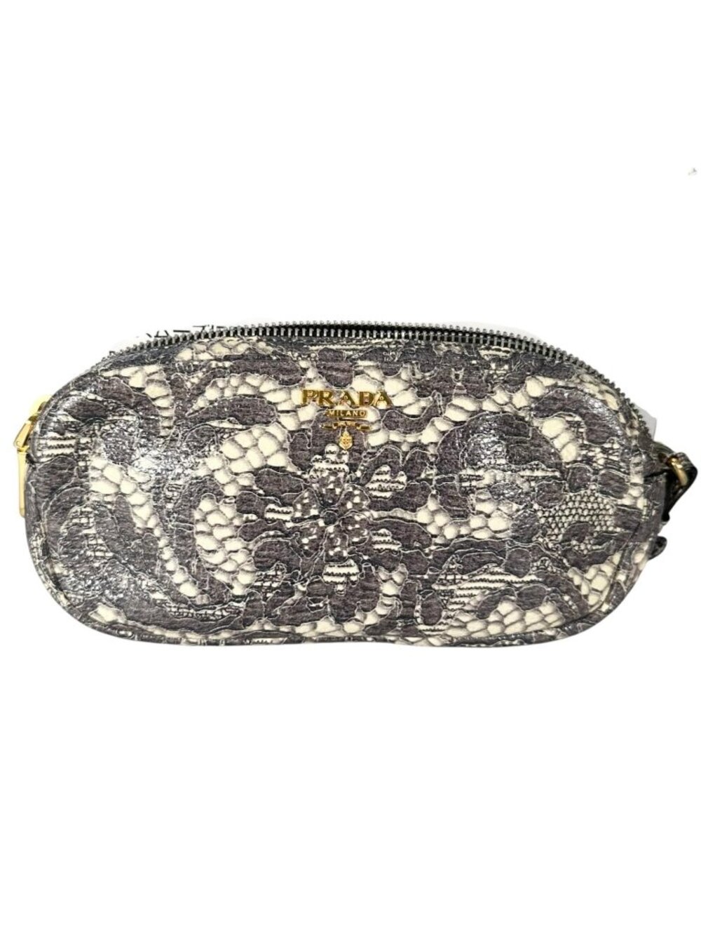 Prada Pouch Nylon Gray Botanical Pattern